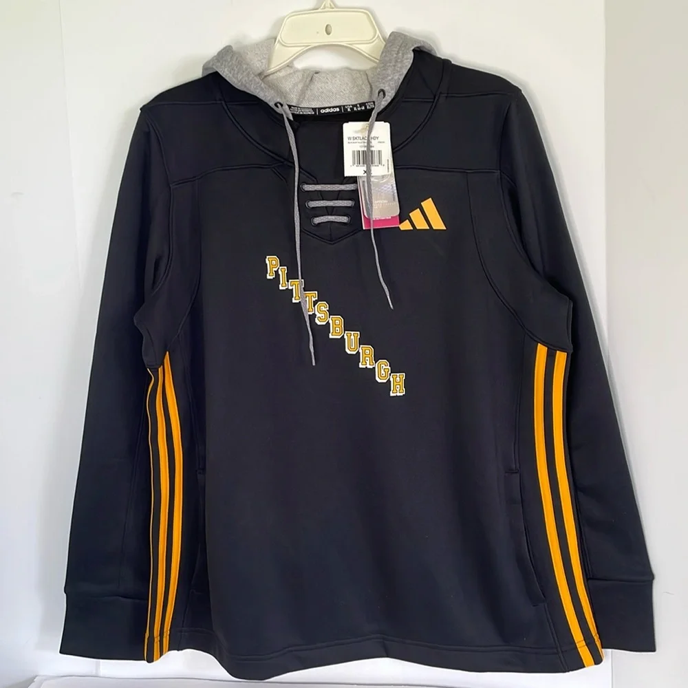 Adidas XL Pittsburgh Penguins Refresh Skate Lace Pullover Hoodie NWT Hockey - Picture 1 of 9